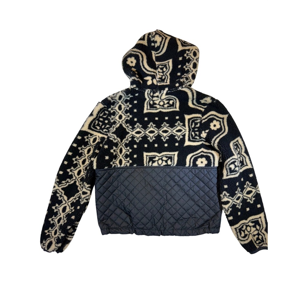 Spyder Women's Fleece Quilted Jacket Black Cream Pattern Hooded Full Zip Size S - Picture 2 of 4